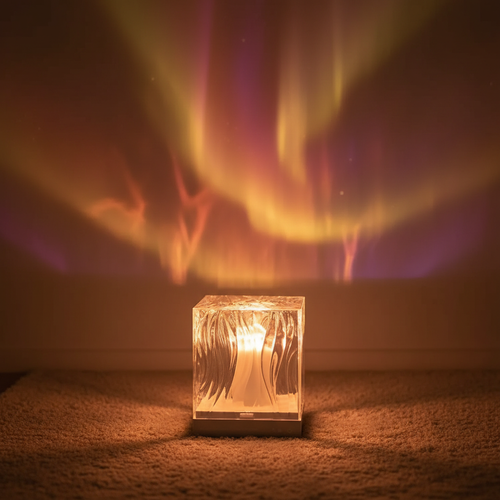 AuroraGlow Borealis Projection Lamp casting northern lights on wall